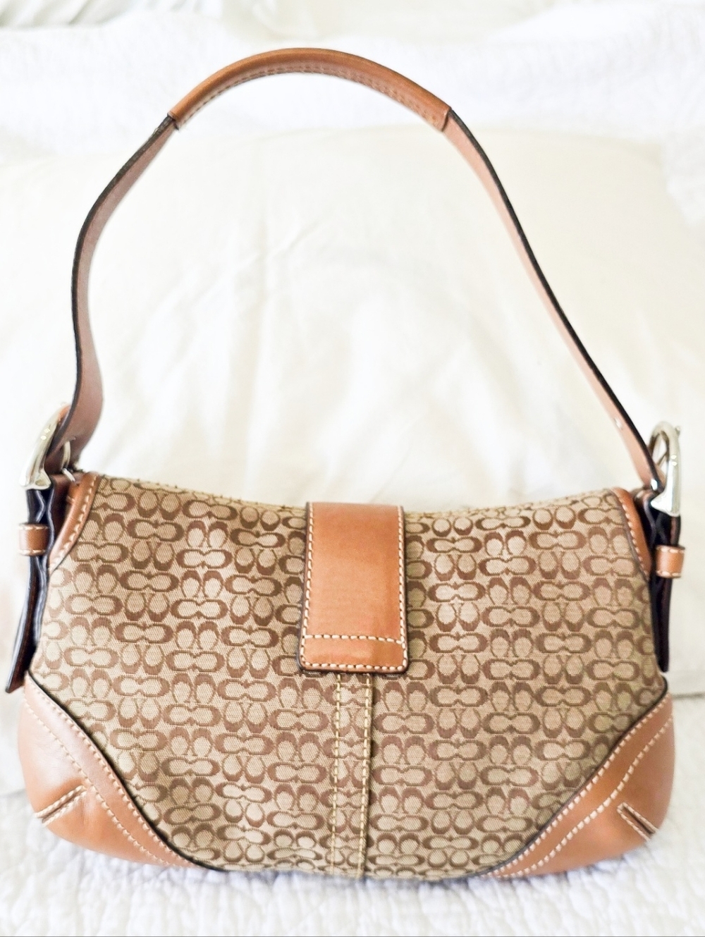 Coach Soho Flap  Signature Canvas Shoulder Bag in Tan and Brown -size Small - Picture 10 of 11